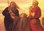 Moses being assisted as he intercedes for Israel Image of Moses being assisted as he intercedes for Israel