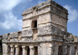 Among the many sights at Tulum, the Temple of the Frescoes was used as an observatory for tracking the movements of the sun. It contains interesting 13th-century frescoes, though visitors are no longer permitted to enter. Image of Among the many sights at Tulum, the Temple of the Frescoes was used as an observatory for tracking the movements of the sun. It contains interesting 13th-century frescoes, though visitors are no longer permitted to enter.