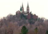 Holy Hill, located 30 miles northwest of Milwaukee amid mountainous scenery, is a historic sacred site and registered national landmark. Image of Holy Hill, located 30 miles northwest of Milwaukee amid mountainous scenery, is a historic sacred site and registered national landmark.