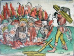 This artwork depicts the burning of Jewish people in the wake of the plague. Along with the horror of the plague, the horror of antisemitism - and hatred of other whole groups of people - multiplied as the disease spread. Frightened and superstitious people sought to blame whole groups of people for what they perceived as the wrath of God. Image of This artwork depicts the burning of Jewish people in the wake of the plague. Along with the horror of the plague, the horror of antisemitism - and hatred of other whole groups of people - multiplied as the disease spread. Frightened and superstitious people sought to blame whole groups of people for what they perceived as the wrath of God.