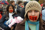 Women protesting for life in Kansas. Image of Women protesting for life in Kansas.