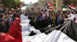 Pro-government demonstrators rally in Syria. Image of Pro-government demonstrators rally in Syria.