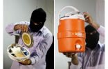 A Lebanese security official shows off some of the sophisticated captured spy equipment. Image of A Lebanese security official shows off some of the sophisticated captured spy equipment.