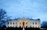 The White House decorated for World AIDS Day in 2010. Image of The White House decorated for World AIDS Day in 2010.