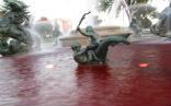 Recently, protesters dyed seven fountains throughout the city the color of blood. Image of Recently, protesters dyed seven fountains throughout the city the color of blood.
