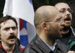 Trade unions have protested outside the prime minister's office in Athens to oppose further spending cuts. Image of Trade unions have protested outside the prime minister's office in Athens to oppose further spending cuts.