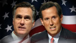 Romney and Santorum are running a close race in popular support, but Romney is increasing his lead in delegates. Image of Romney and Santorum are running a close race in popular support, but Romney is increasing his lead in delegates.