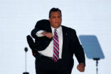 Chris Christie makes a fist to show his determination at the Republican National Convention. Image of Chris Christie makes a fist to show his determination at the Republican National Convention.