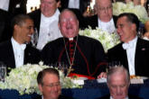 Cardinal Dolan between Obama and Romney Image of Cardinal Dolan between Obama and Romney