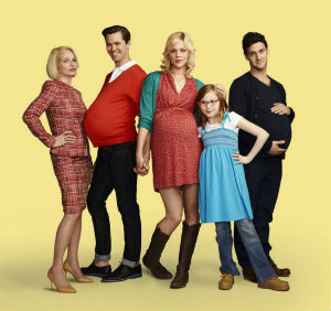 Demonstrating the perversion of the show, the lead male characters appear pregnant in advertising images. Demonstrating the perversion of the show, the lead male characters appear pregnant in advertising images.