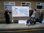 Protesters gather in front of a Marie Stopes International abortion mill. Image of Protesters gather in front of a Marie Stopes International abortion mill.