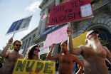 Nude protestors object to the approaching ban, in the nude of course. Image of Nude protestors object to the approaching ban, in the nude of course.