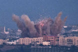 An Israeli missile strikes a target in Gaza. Image of An Israeli missile strikes a target in Gaza.