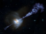 Black holes can shoot powerful jets of matter into space like the one illustrated here. Image of Black holes can shoot powerful jets of matter into space like the one illustrated here.