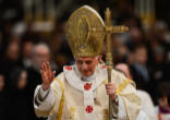 Pope Benedict XVI greets the faithful Image of Pope Benedict XVI greets the faithful