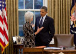 President Obama and Kathleen Sebelius, HHS Secretary Image of President Obama and Kathleen Sebelius, HHS Secretary