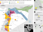 The yellow areas represent government control and the blue and green rebels. The red are contested areas. The regime is now controlling and contesting many new areas. Image of The yellow areas represent government control and the blue and green rebels. The red are contested areas. The regime is now controlling and contesting many new areas.