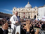 Pope Francis greeting enthusiastic crowds Image of Pope Francis greeting enthusiastic crowds