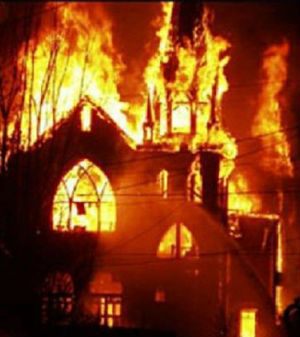 It is believed this Christian Church in Pakistan was torched by Muslims as a result of the video President Obama said caused the attack on the American embassy in Benghazi, Libya It is believed this Christian Church in Pakistan was torched by Muslims as a result of the video President Obama said caused the attack on the American embassy in Benghazi, Libya