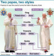 The two papal styles are dramatically different. Image of The two papal styles are dramatically different.