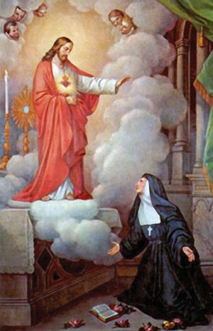 Saint Margaret Mary of Alocoque encountering the Sacred Heart of Jesus Saint Margaret Mary of Alocoque encountering the Sacred Heart of Jesus