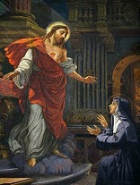 Saint Margaret Mary of Alocoque encountering the Sacred Heart of Jesus Image of Saint Margaret Mary of Alocoque encountering the Sacred Heart of Jesus