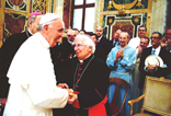 Pope Francis surprises the conference attendees. Dr. Ted Rebard is pictured holding his hat. Image of Pope Francis surprises the conference attendees. Dr. Ted Rebard is pictured holding his hat.