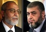 Mohammed Badie (pictured right), who is on the run, and Khairat al-Shater (pictured left) Image of Mohammed Badie (pictured right), who is on the run, and Khairat al-Shater (pictured left)