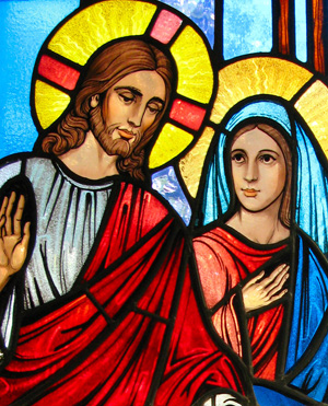Beautiful stained glass window of Jesus and Mary. Beautiful stained glass window of Jesus and Mary.