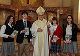 High school essay winners with the Most Rev. Joseph A. Fiorenza, archbishop emeritus of Galveston-Houston. Image of High school essay winners with the Most Rev. Joseph A. Fiorenza, archbishop emeritus of Galveston-Houston.