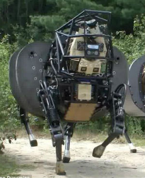 Boston Dynamics makes the LS3 walker robot, which resembles a horse, and can navigate almost any terrain including steep slopes, rocky ground and dense vegetation. Boston Dynamics makes the LS3 walker robot, which resembles a horse, and can navigate almost any terrain including steep slopes, rocky ground and dense vegetation.