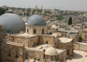 The Church of the Holy Sepulchre is home to the place where Jesus was crucified and buried. The Church of the Holy Sepulchre is home to the place where Jesus was crucified and buried.