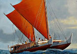 The sister canoe, Hikianalia, does pack technical gear and will trail the Hokulea for safety. Image of The sister canoe, Hikianalia, does pack technical gear and will trail the Hokulea for safety.