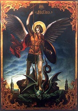 St Michael doing battle with Satan Image of St Michael doing battle with Satan