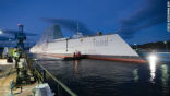 The new destroyer for the navy has a minimum crew of 130, though it is larger than that of a regular destroyer. Image of The new destroyer for the navy has a minimum crew of 130, though it is larger than that of a regular destroyer.