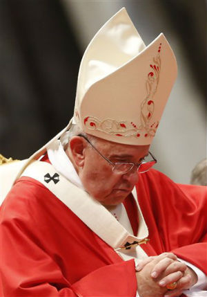Pope Francis during a mass for the new metropolitan archbishops and the solemnity of Saints Peter and Paul on June 29, 2014 at St Peter's basilica in Vatican. Pope Francis during a mass for the new metropolitan archbishops and the solemnity of Saints Peter and Paul on June 29, 2014 at St Peter's basilica in Vatican.