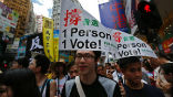 Pro-democracy demonstrators in Hong Kong, demanding the right to elect the leader of the semi-autonomous region. Image of Pro-democracy demonstrators in Hong Kong, demanding the right to elect the leader of the semi-autonomous region.