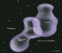 An artists rendering of the 300 light year long gas bubble that encloses our solar system. Image of An artists rendering of the 300 light year long gas bubble that encloses our solar system.