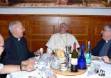 Pope Francis share a laugh with fellow Priests. Image of Pope Francis share a laugh with fellow Priests.