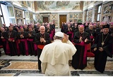 Francis encouraged these men, called to be shepherds of the flock of Christ, to be men of courage. He charged them to overcome the initial fears which can accompany the daunting task entrusted to them by the Lord and His Church. Image of Francis encouraged these men, called to be shepherds of the flock of Christ, to be men of courage. He charged them to overcome the initial fears which can accompany the daunting task entrusted to them by the Lord and His Church.
