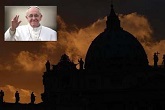 Pope Francis against the silhouette of St Peters Basilica in Rome Image of Pope Francis against the silhouette of St Peters Basilica in Rome
