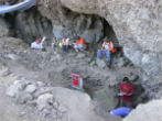 Archeologists digging in Oregon's Paisley cave complex. Image of Archeologists digging in Oregon's Paisley cave complex.