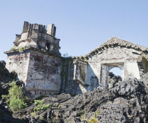 The haunting images show a stark contrast between the barren ground and the holy building. The haunting images show a stark contrast between the barren ground and the holy building.