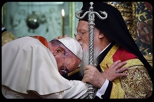 I pray that this prophetic action of Pope Francis - humbly seeking the blessing of Patriarch Bartholomew - hastens the healing of the divisions which separate the Church of Jesus Christ. I believe it shook the gates of hell. May it now release the power of the Holy Spirit and unleash a new missionary age of the Church. I pray that this prophetic action of Pope Francis - humbly seeking the blessing of Patriarch Bartholomew - hastens the healing of the divisions which separate the Church of Jesus Christ. I believe it shook the gates of hell. May it now release the power of the Holy Spirit and unleash a new missionary age of the Church.