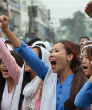 Large groups protest the rape, leading to the creation of the mob. Image of Large groups protest the rape, leading to the creation of the mob.