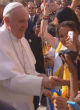 Pope Francis greets students outside Our Lady Queen of Angels School, East Harlem. Image of Pope Francis greets students outside Our Lady Queen of Angels School, East Harlem.