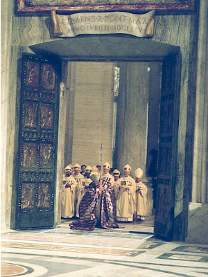 The rite of the opening of the Holy Door is intended to symbolically illustrate the idea that the Church's faithful are offered an 'extraordinary path' toward salvation during the time of jubilee. The rite of the opening of the Holy Door is intended to symbolically illustrate the idea that the Church's faithful are offered an 'extraordinary path' toward salvation during the time of jubilee.