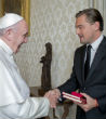 DiCaprio and Pope Francis met on January 28, 2016. (L'Osservatore Romano Foto) Image of DiCaprio and Pope Francis met on January 28, 2016. (L'Osservatore Romano Foto)