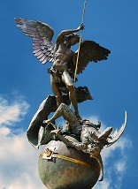 Statue of St Michael slaying the Devil Image of Statue of St Michael slaying the Devil