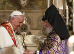 Pope Francis works with the Supreme Patriarch and Catholicos Karekin II to offer prayers (Paul Haring/CNS). Image of Pope Francis works with the Supreme Patriarch and Catholicos Karekin II to offer prayers (Paul Haring/CNS).